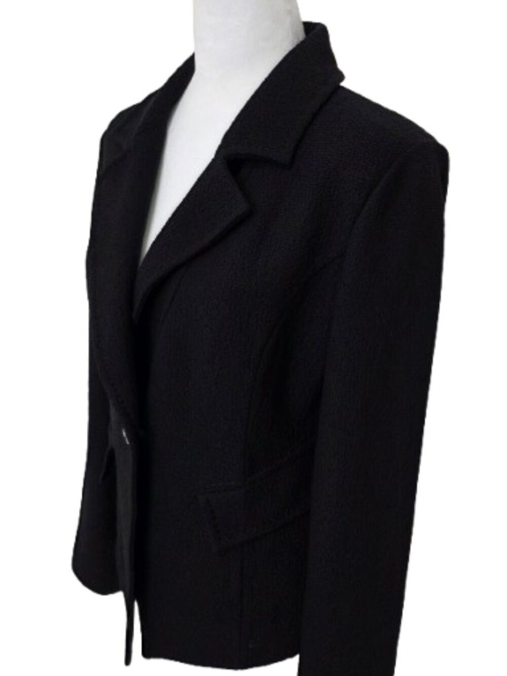 St. John Knit Blazer Size 8 Black One Button Closure - Picture 3 of 10